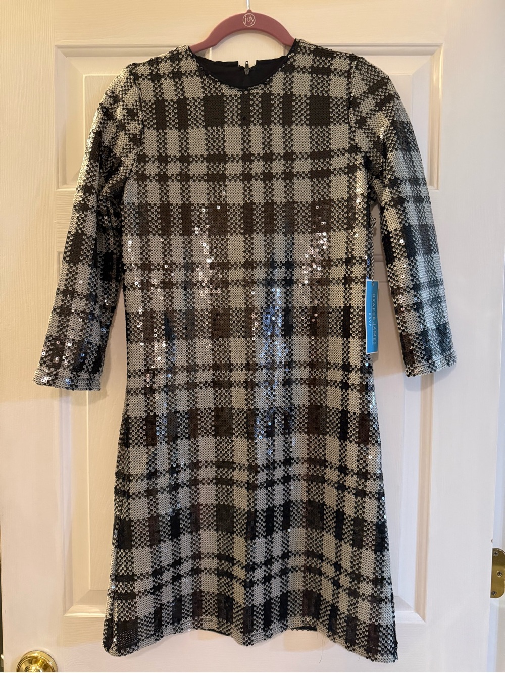 Draper James Black and Gray Plaid Sequin Dress